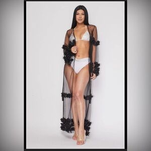 FASHION NOVA sheer mesh maxi robe black S